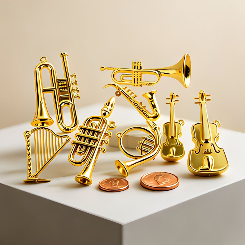 Musical Instrument Xmas Ornaments - 5/18 szt. Losowe Mini Złote Ozdoby